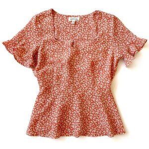 Monteau Short Sleeve Floral Peplum Top Size Small Cottagecore Romantic
